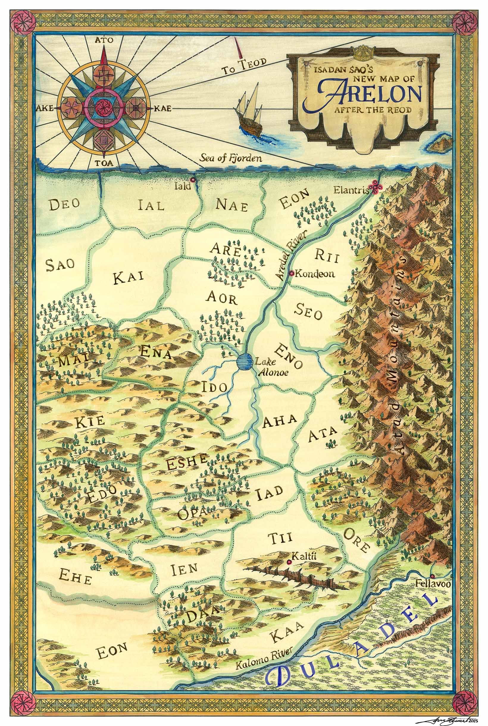 Elantris, edición X Aniversario - Mapa de Aelon, por Isaac Stewart