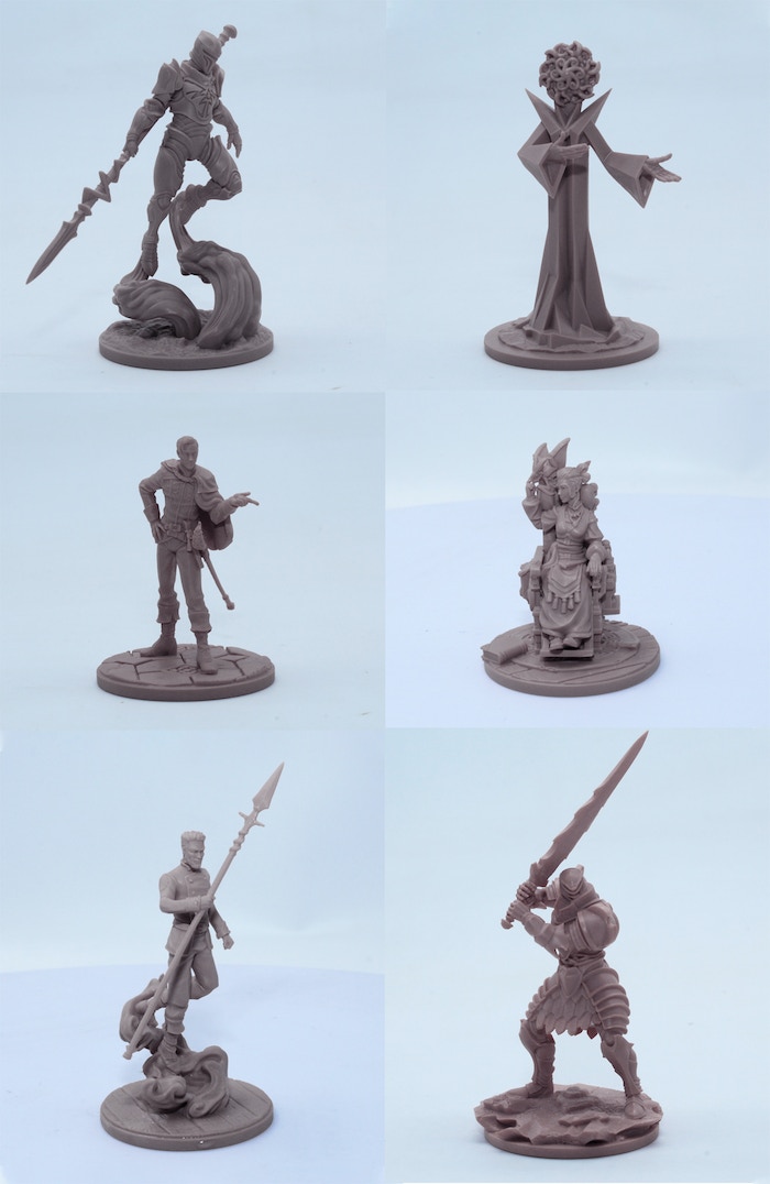 Stormlight Premium Miniatures - Primeras muestras de fábrica para Kaladin con armadura y lanza esquirlada, Patrón, Sagaz, Rysn, Teft y Adolin con armadura y espada esquirlada