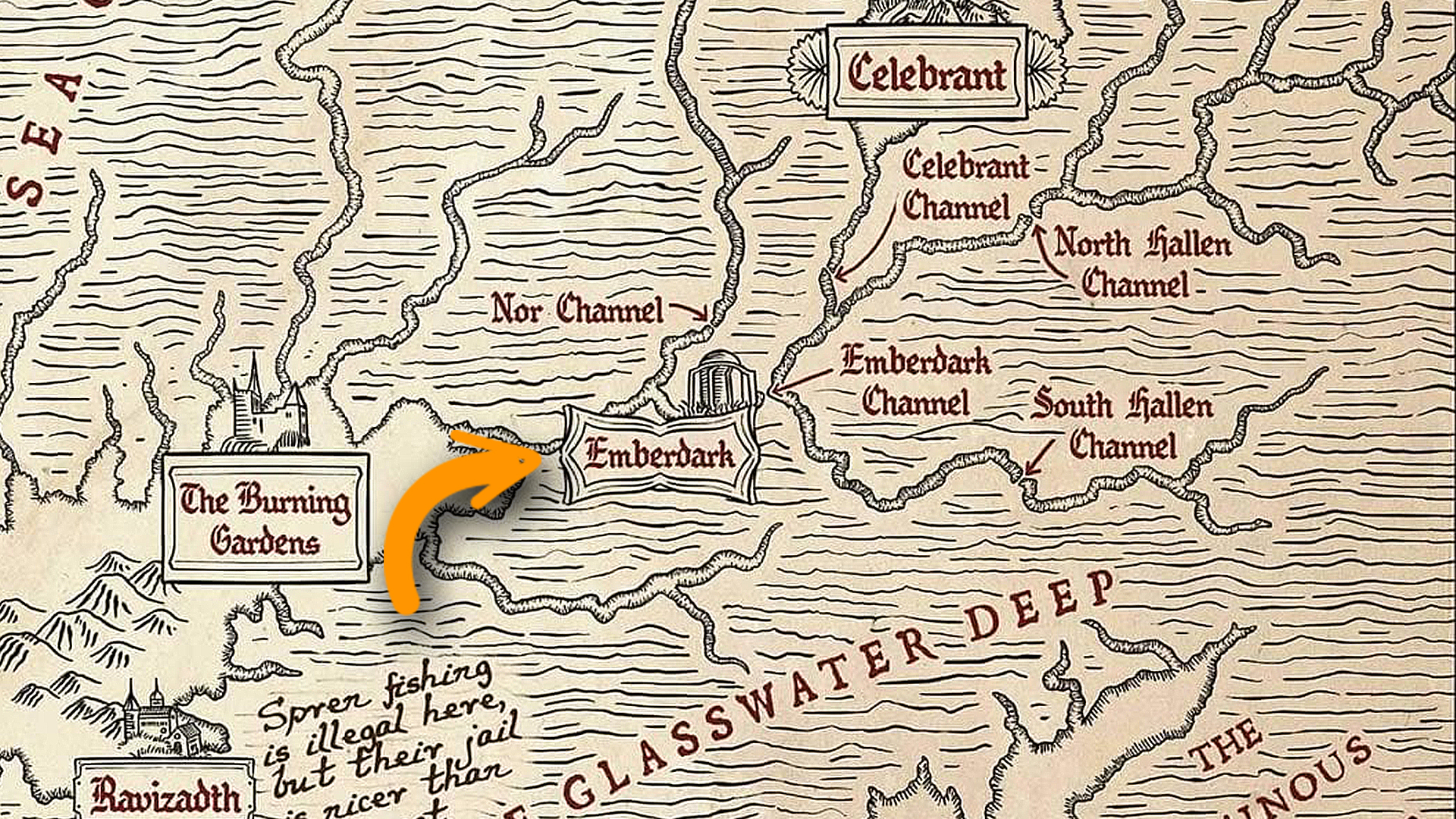 The Isles of the Emberdark - Proyecto Secreto 5: Fragmento del mapa de Shadesmar correspondiente al mar de las Luces Perdidas